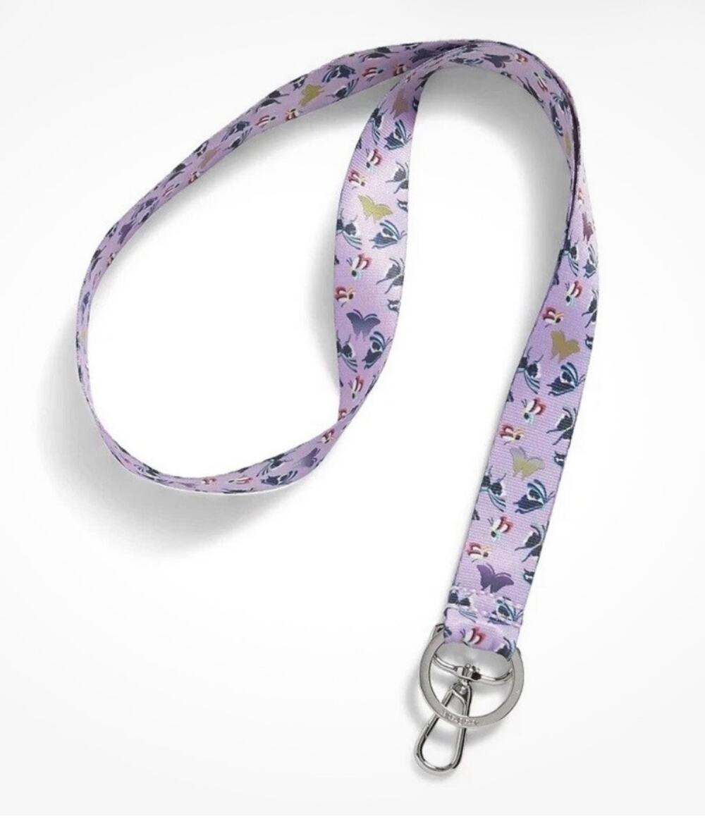 NWT Vera Bradley Wide Lanyard with Speed Clip - Lavender Butterflies